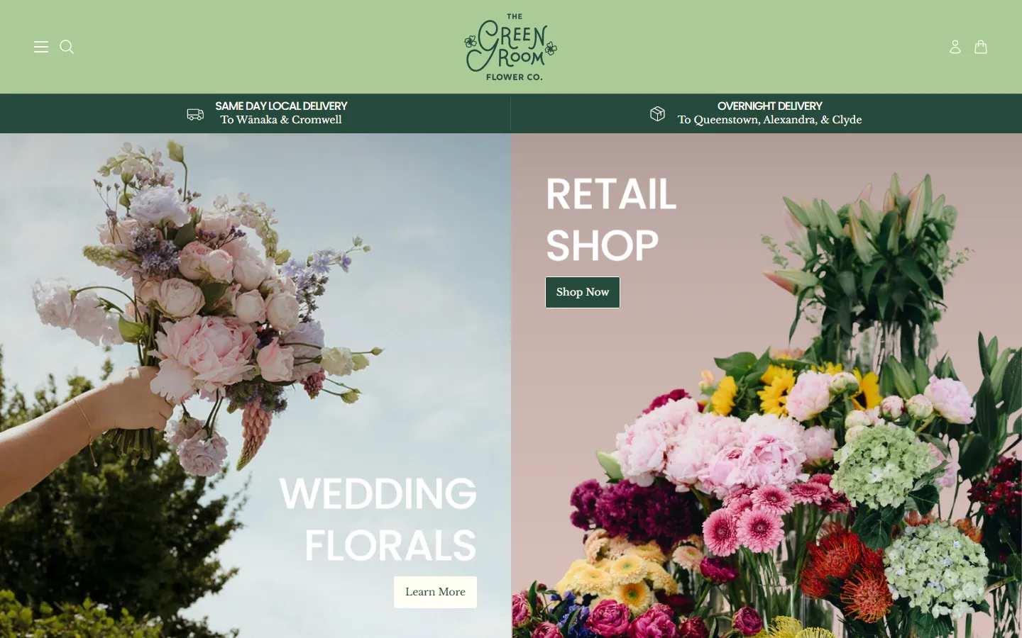 Home page of thegreenroomflowerco.co.nz